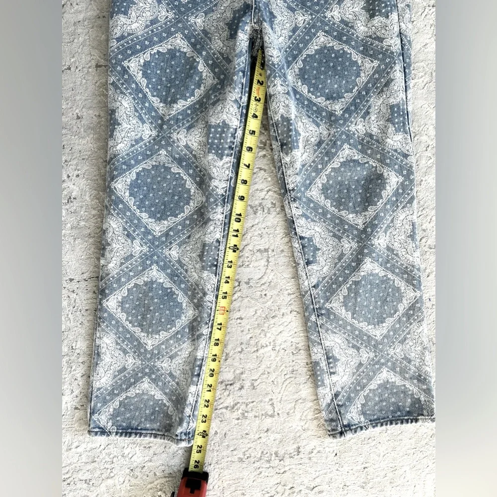 PACSUN High Rise Straight Leg Jeans Women's 28 Blue Bandana Print Button Fly